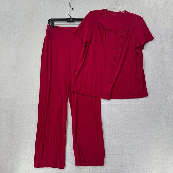 Vtg Vanity Fair 2 Piece Pajama Set Nylon Pink Pants / Short Sleeve Size LARGE - Picture 1 of 13